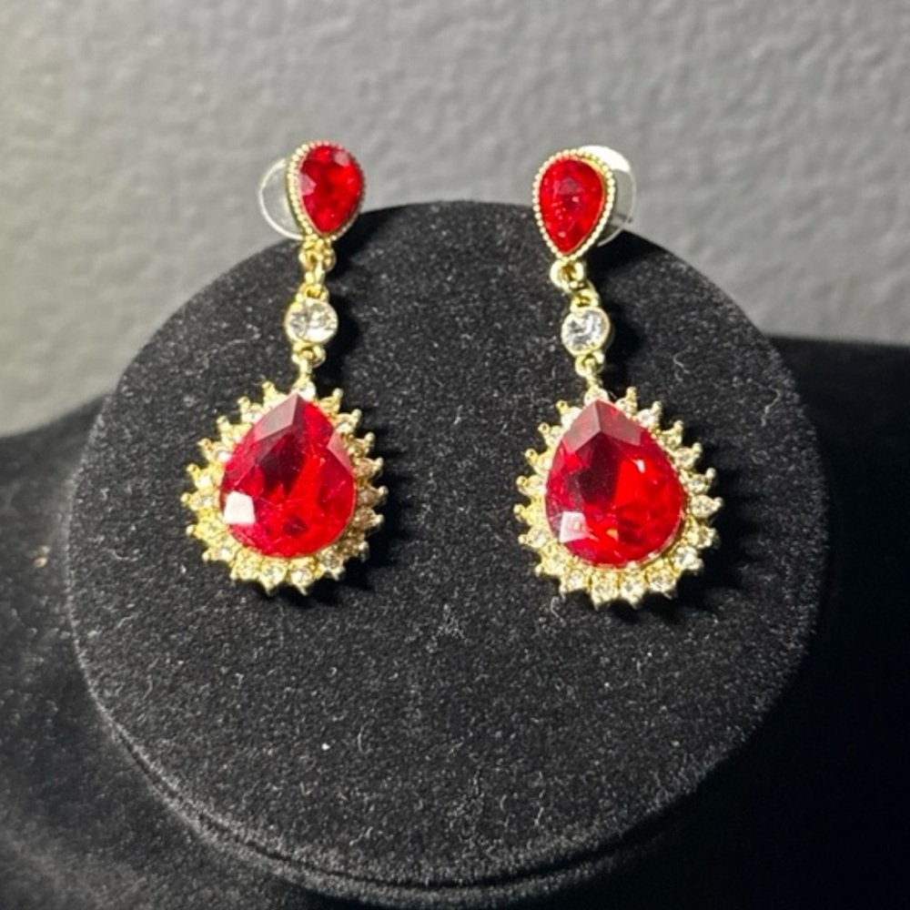 Elegant Red and Gold Drop Earrings